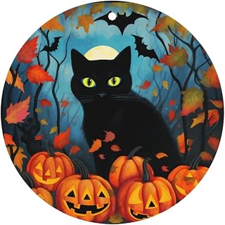 10 Pcs Round Hanging Air Freshener Black Cat Pumpkin Scented Cards Halloween Car Interior Accessories Automotive Room Decor For Women Men