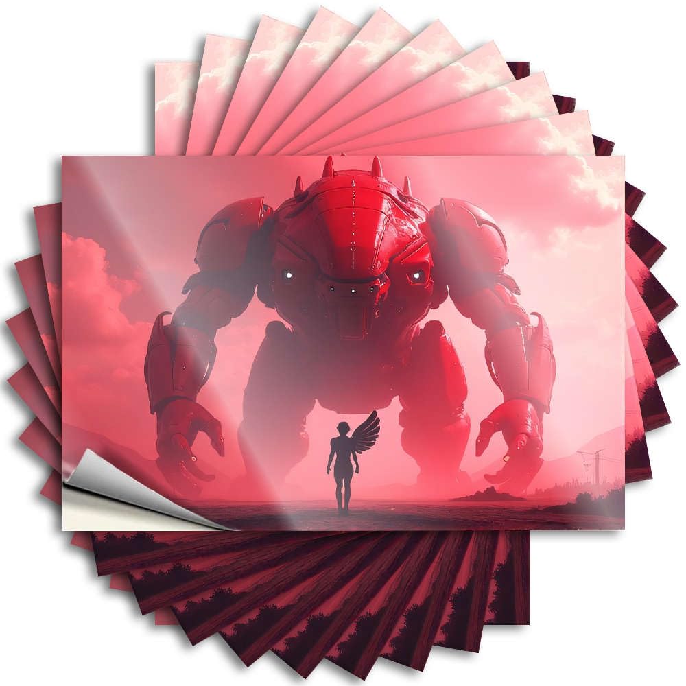 Fzfn Colour Tiny Tattoos, Unique Helmet A Person With Wings Stands Before A Giant Red Robot. | Funny Quote Texas Decals(8X12cm)