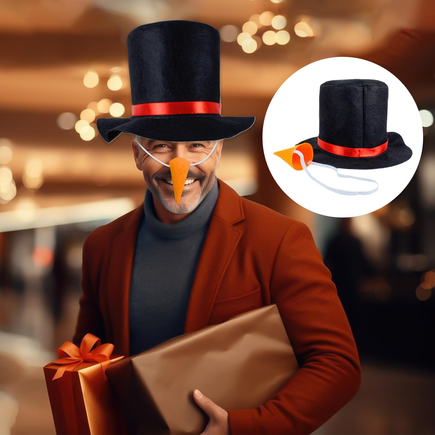 BORFUE 2pcs Snowman Costume Adult Hat with Red Band Carrot Nose Snowman Decoration Christmas Fancy Dress for Christmas Party - Image 4