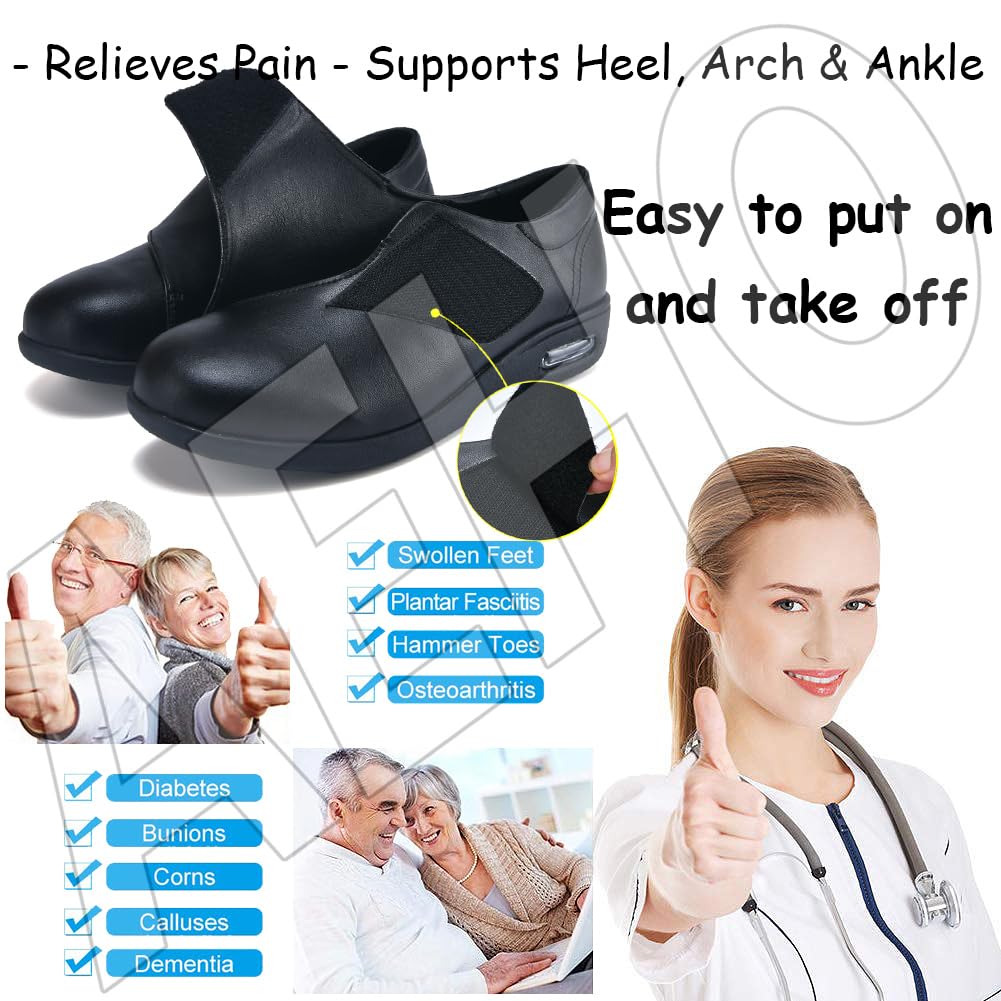 AEHO Zapatos para Caminar Ancho Especial Mujer Sin Cordones - Ortopédicos con Colchón de Aire y Sandalias, Negro, 38 EU
