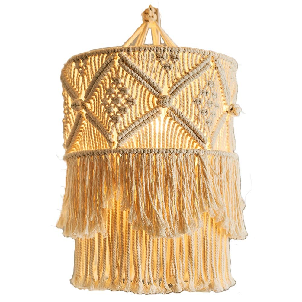 Gokelomg Hand Made Wall Tapestry Lampshade Bohemian Macrame Boho Decor Handcraft Tassel Tapestry Background Head Part Wall Hanging