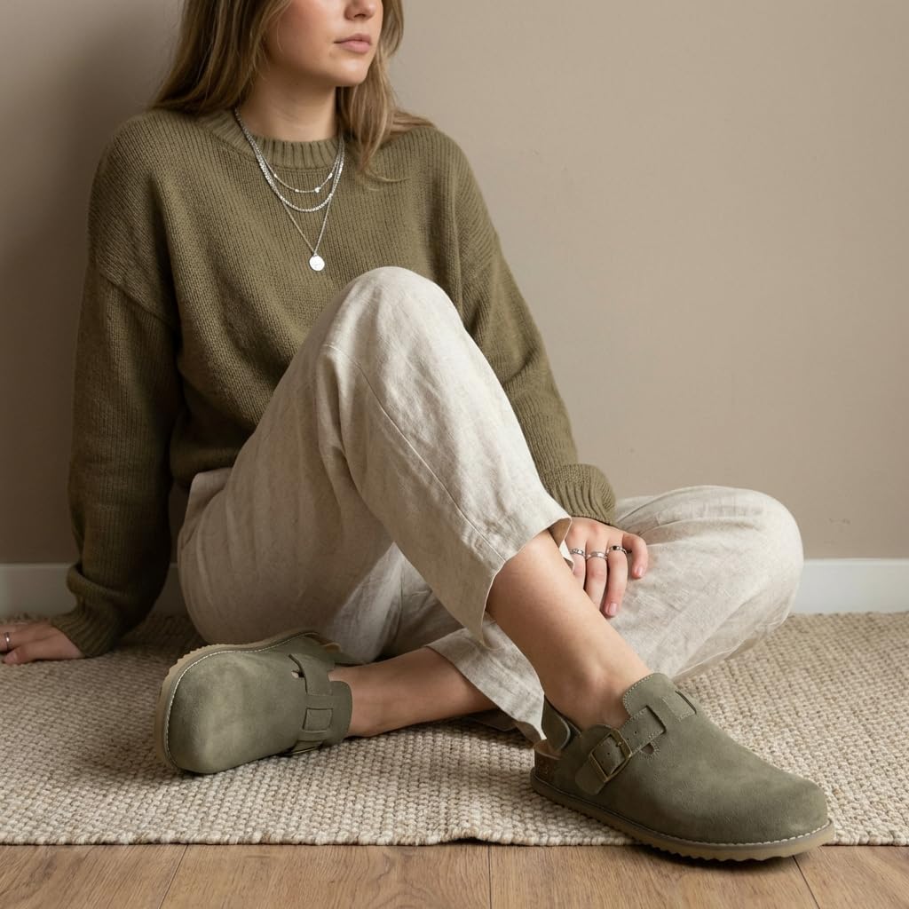 CUSHIONAIRE Brooklyn Suede Womens Slides– Comfortable Clog Mules with Adjustable Buckles – Summer Shoes for Women - Image 2