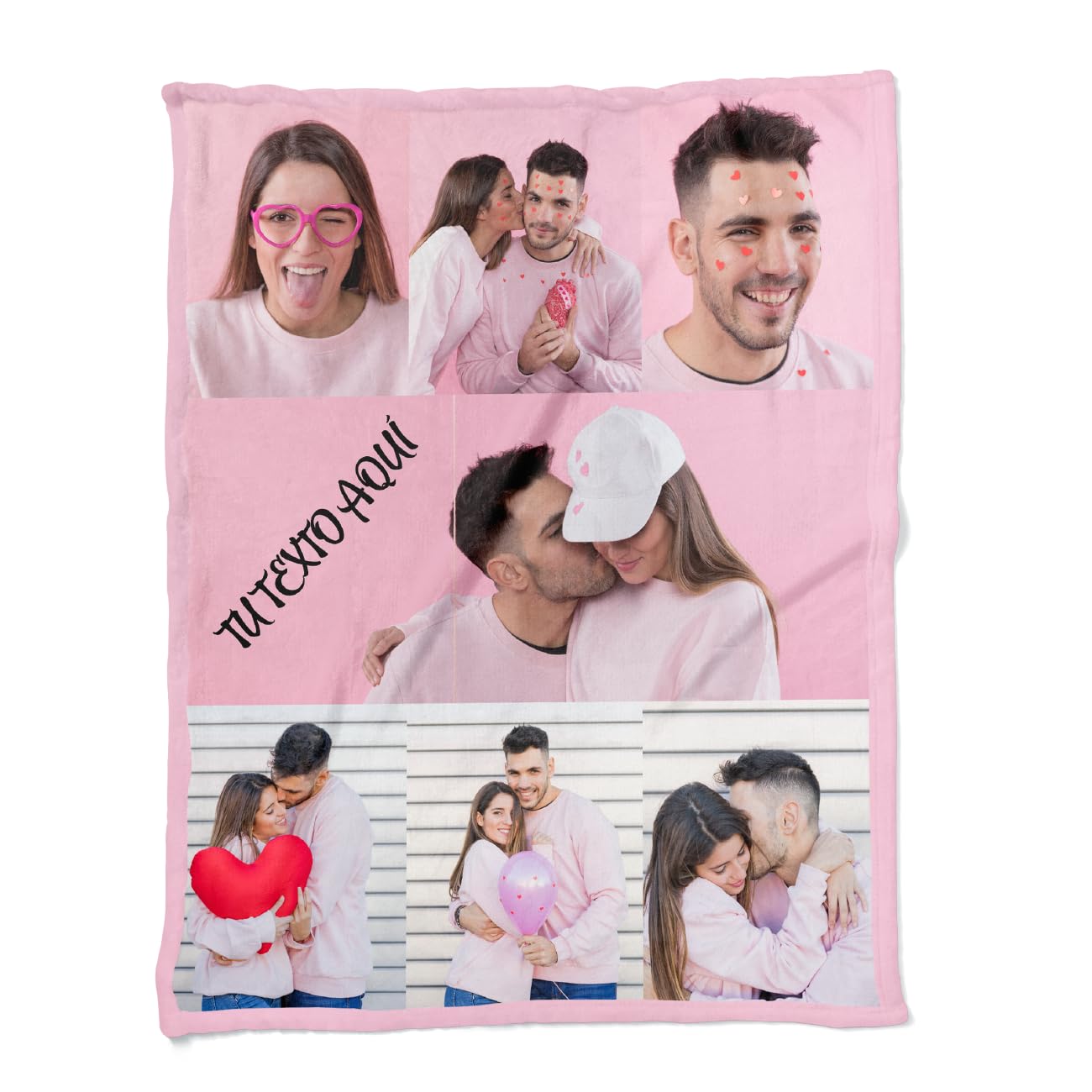 ZPUBLI+ Manta Personalizada con Foto y Texto. Manta Collage. Manta sofá y Cama. Regalo Original de Navidad, cumpleaños, Aniversarios, San Valentín, papá, mamá, Regalo para Parejas. (7 Fotos, 105x75)