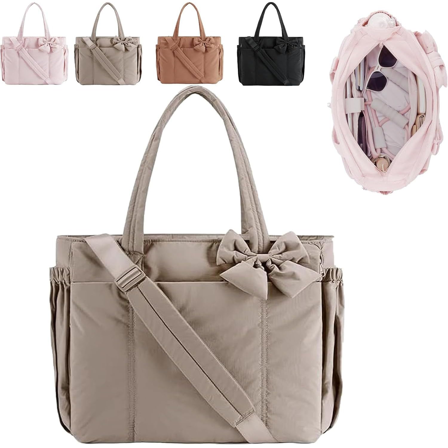 Bolso Tote con Lazo para Mujer, Ligero, Plegable, para el Trabajo y Viajes.Bolsos Tote Modernos con Lazos para Uso Diario, Trabajo, Gimnasio, Compras.