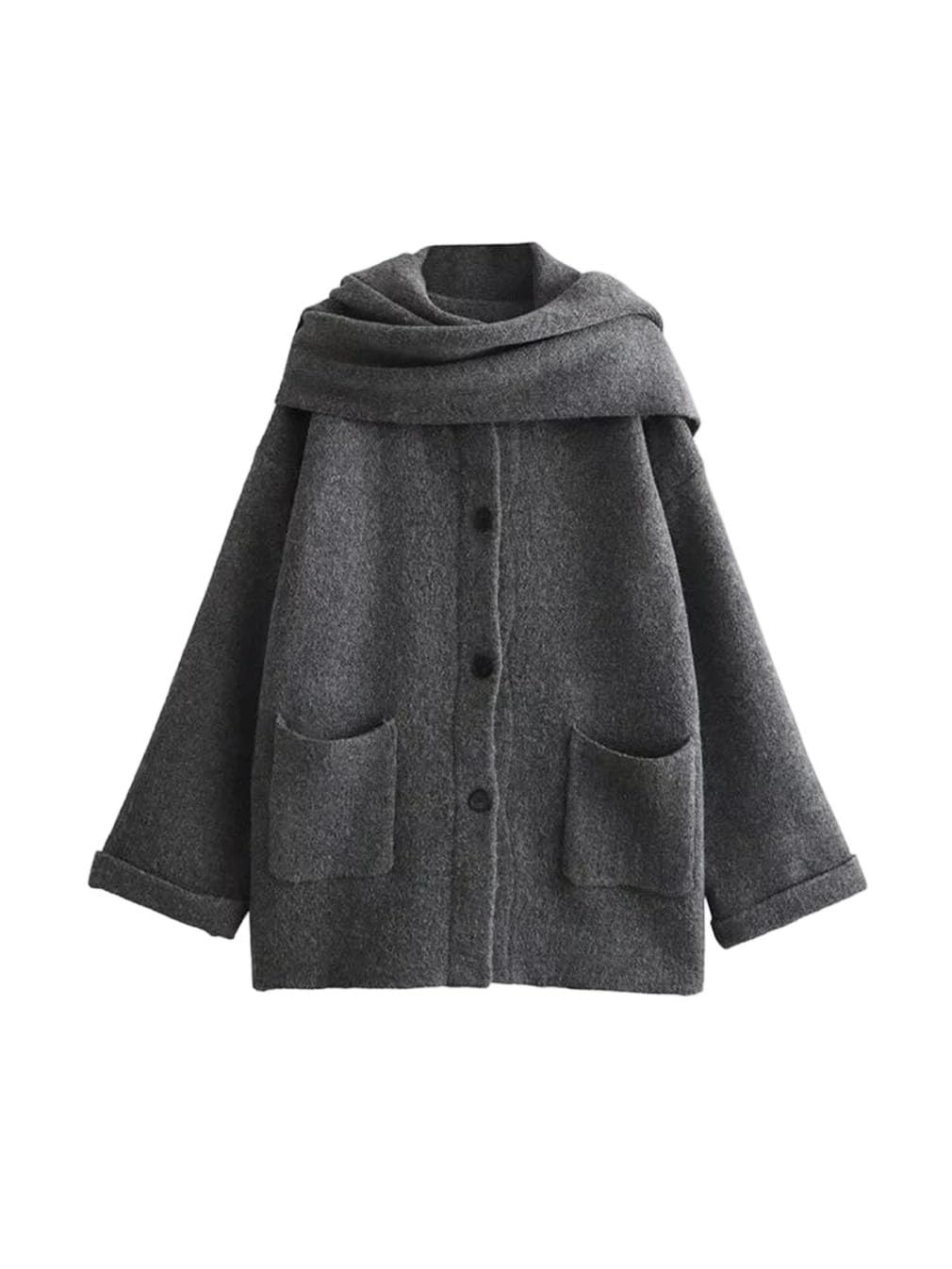 Womens Slim Knitted Cardigan Sweater Scarf Included Patchwork Pocket Long Sleeve Coat