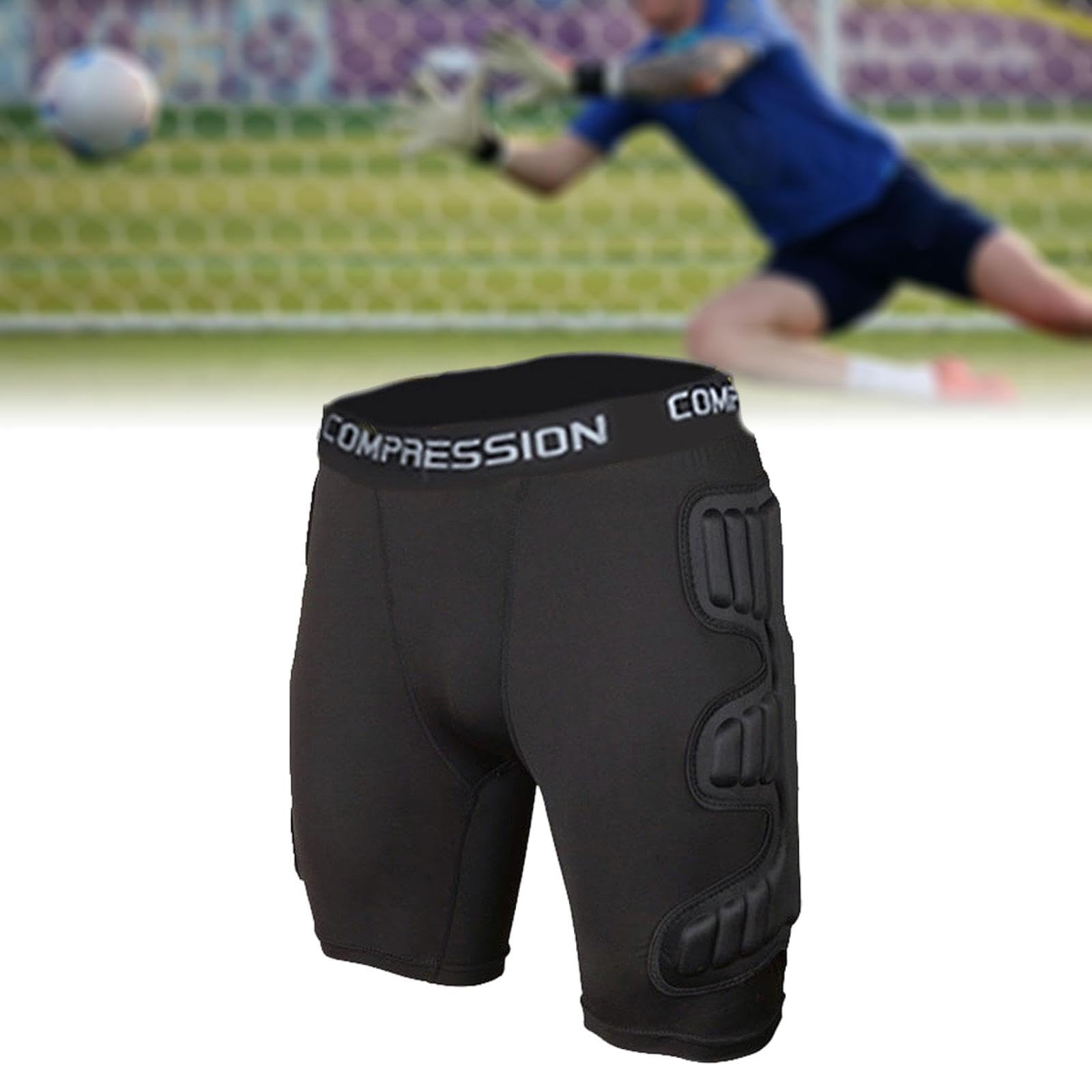Perfeclan Short de Gardien de But, Short de Protection avec Coussinets Cuisses, Pantalon Rembourré Anti-Chocs, Respirant, Ceinture Élastique Ajustable, pour Football et Rugby