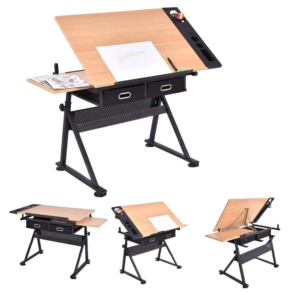 NGDFGR Easel Drawing Table Drafting Desk,Drafting Table With Storage,Height Adjustable Tiltable Art Desk,Maple Panel Drawing Desk,For Work Study Painting Craft Table,