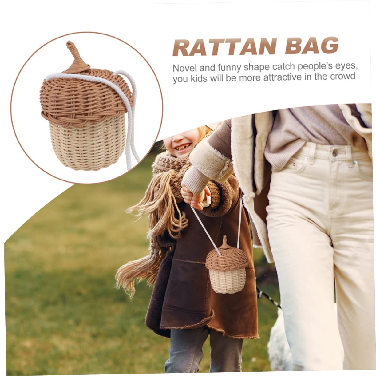 PACKOVE 8kawałki Mini Rattan Pine Cone Bag Ręcznie Wykonana Torba Woven Shoulder Bag Uroczy Koszyk Do Przechowywania Plażę i Dekorację Wnętrz