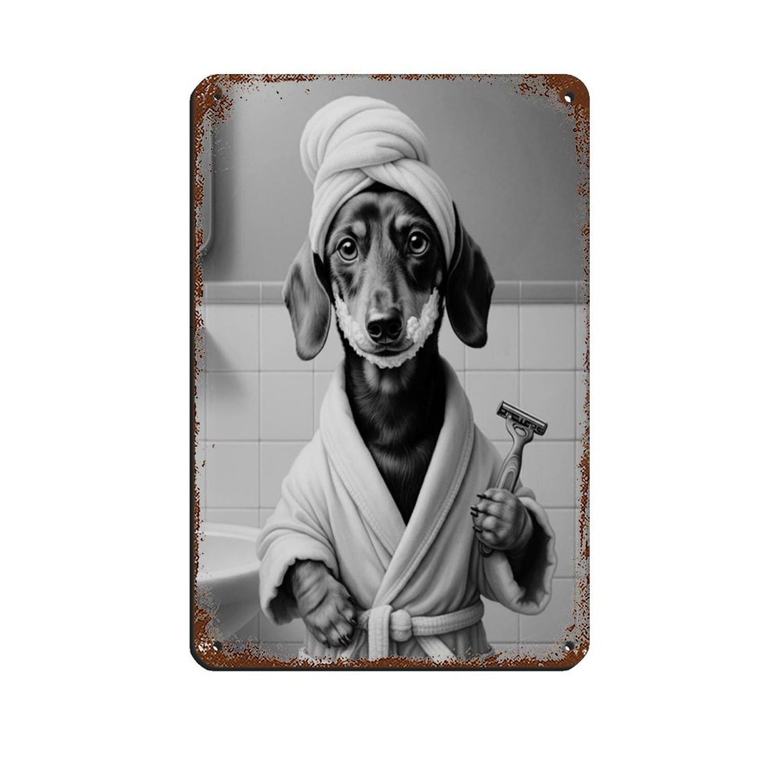 Dachshund Dog Bathroom Art (2) Tin Sign Vintage Metal Pub Club Cafe Bar Home Wall Art Decoration Poster Retro 8x12inch(20x30cm)