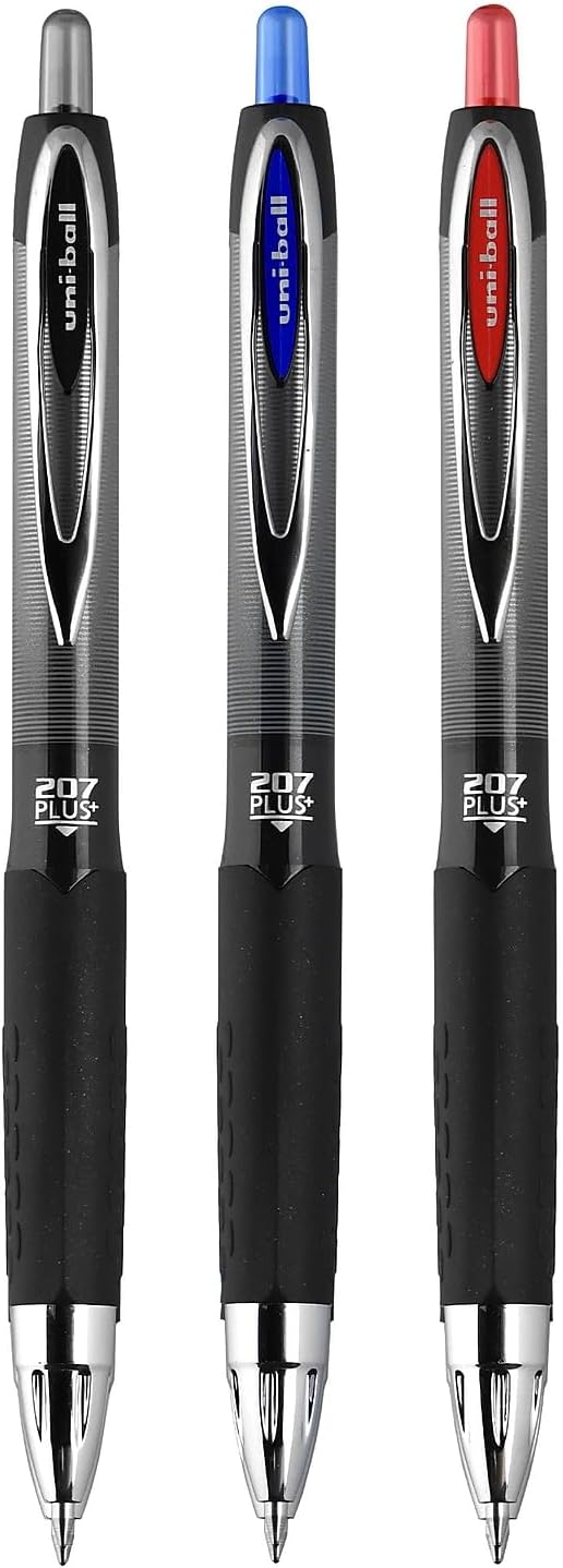uni-ball 207 Plus+ Retractable Gel Pen 12 Pack in Black with 0.7mm Medium Point Pen Tips, Uni-Super Ink is Smooth, Vibrant, and Protects Against, Water, Fading, and Fraud