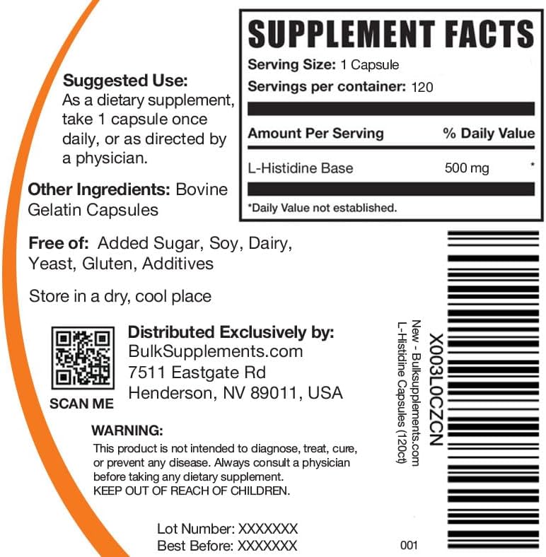 Miniatura 2 de BulkSupplements. com Cápsulas de L-histidina - Base de L-histidina - Suplemento de histidina - L histidina 500 mg - Suplemento de apoyo inmunológico