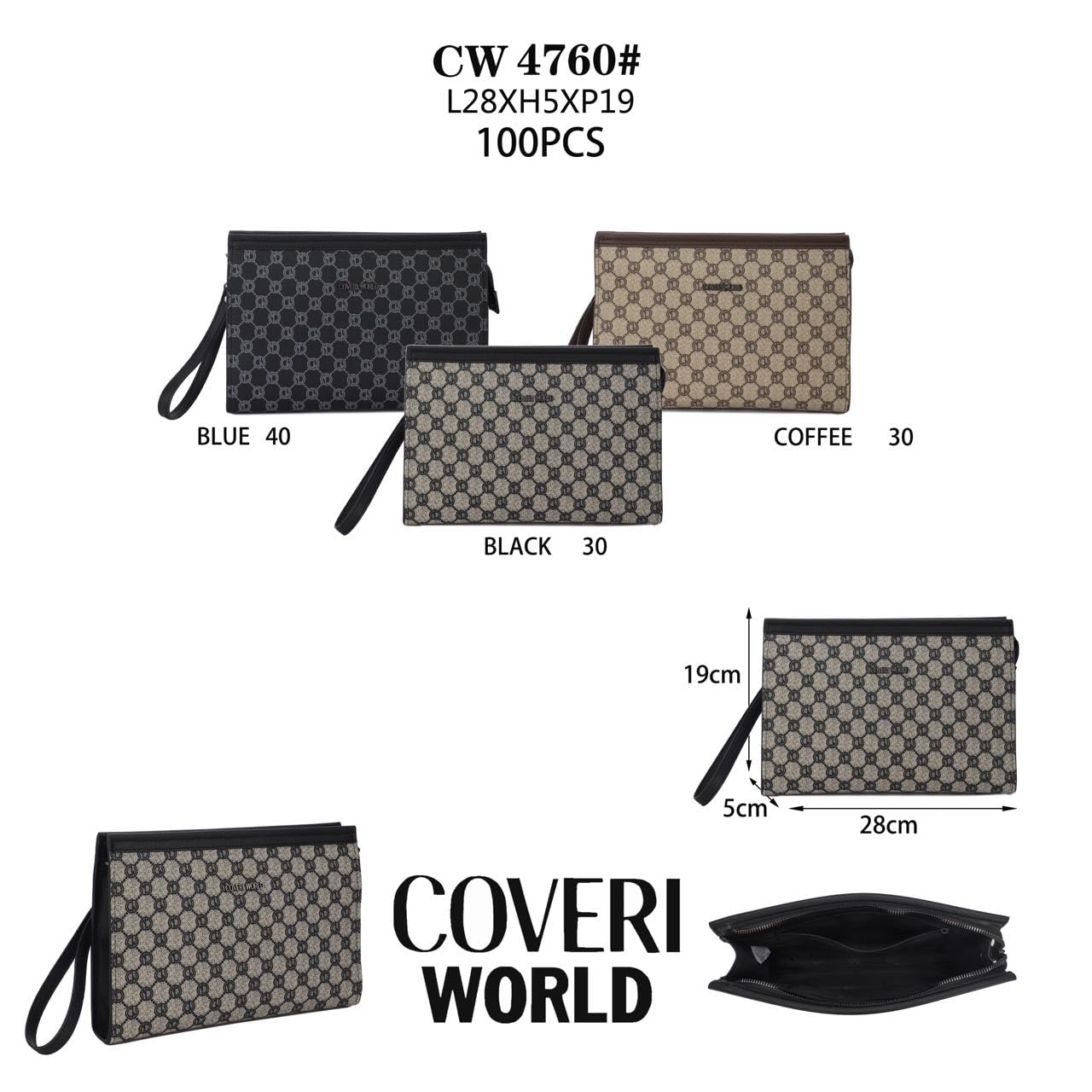 Coveri Borsa Uomo a Mano Grande, Dimensioni 29x20x4,5 cm, Sottobraccio con Manico Rimovibile, Design Monogramma, Art. 4760
