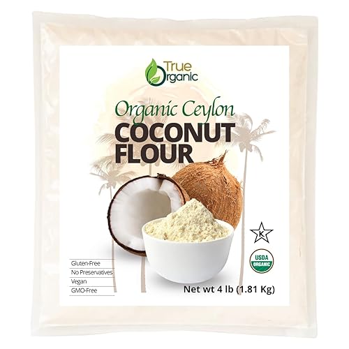 True Organic Harina de coco de Ceilán, bolsa a granel de 4 libras / 64 onzas, certificado orgánico, certificado USDA y Kosher, sin OMG, harina de