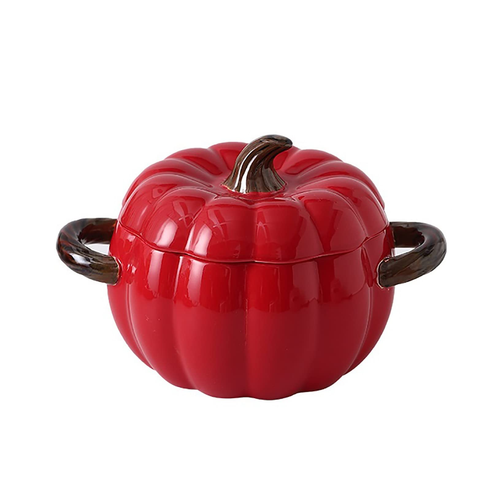 Gliniany Garnek Dynia Ceramiczny Garnek Z Pokrywką Miska Do Makaronu Instant Garnek Do Mikrofalówki Garnek Gliniany Podwójne Uchwyty Do Akademików(Red)