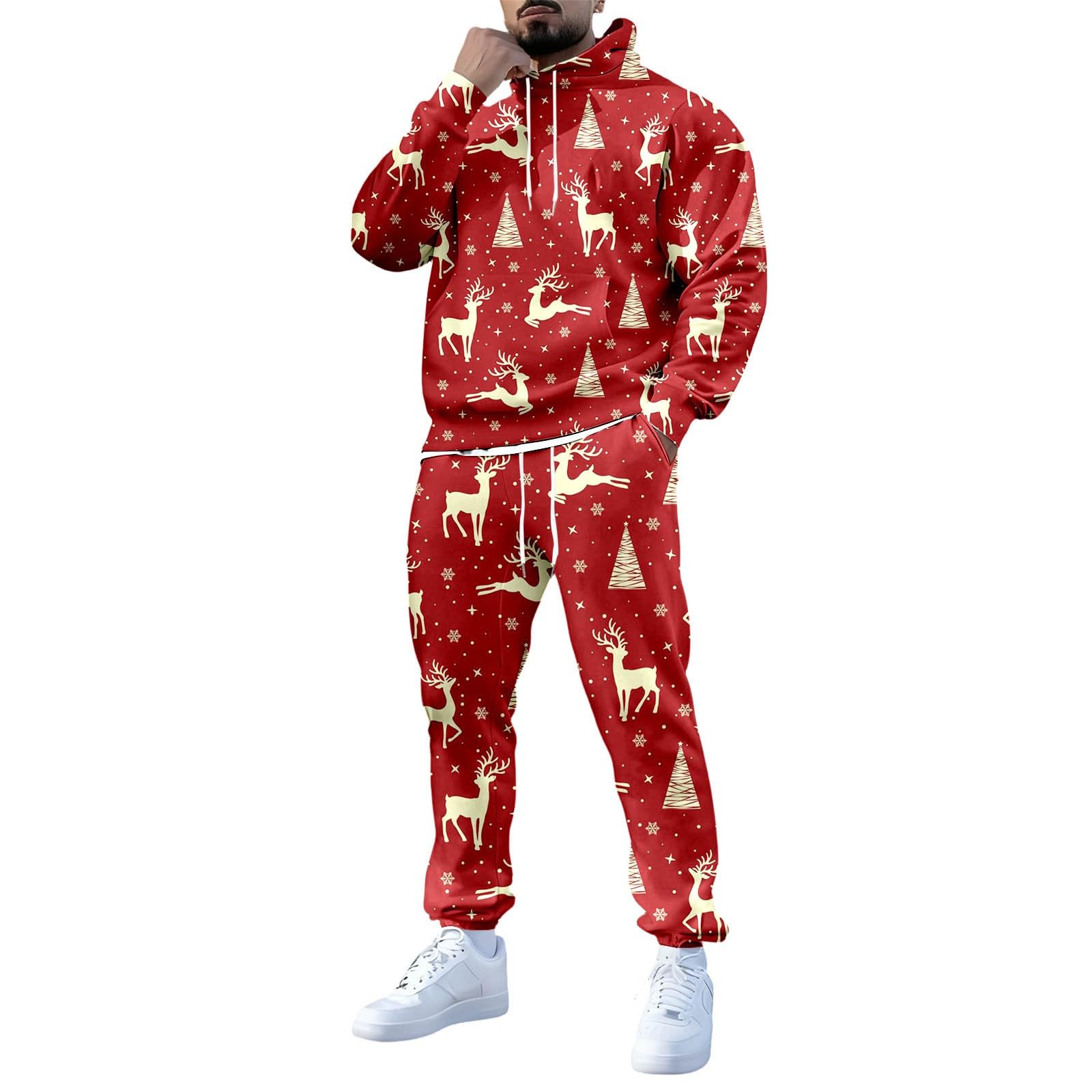 Survêtement Homme Noël Polaire Sweat Capuche Décontracté