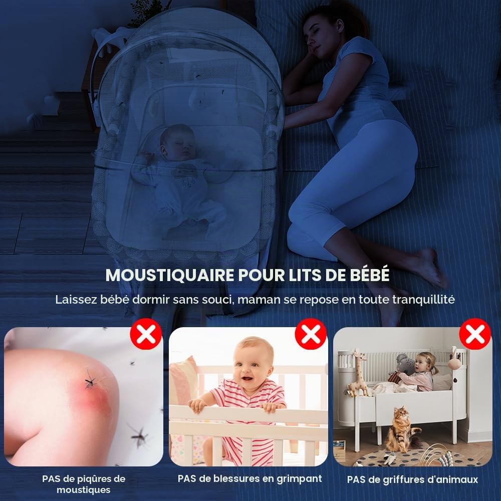 mizikuu Moustiquaire pour Berceaux, Moustiquaire Universelle pour Lit Bébé 55x100cm Tissu à Mailles Fines Protection Contre Les Insectes Lit Parapluie Bébé avec Fermeture Éclair, Blanc