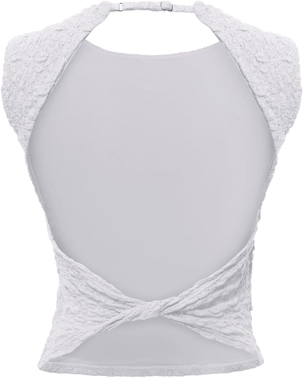 REORIA Women's Sexy Open Back High Neck Sleeveless Tank Top Y2k Lace Twist Backless Crop Tops - Image 5