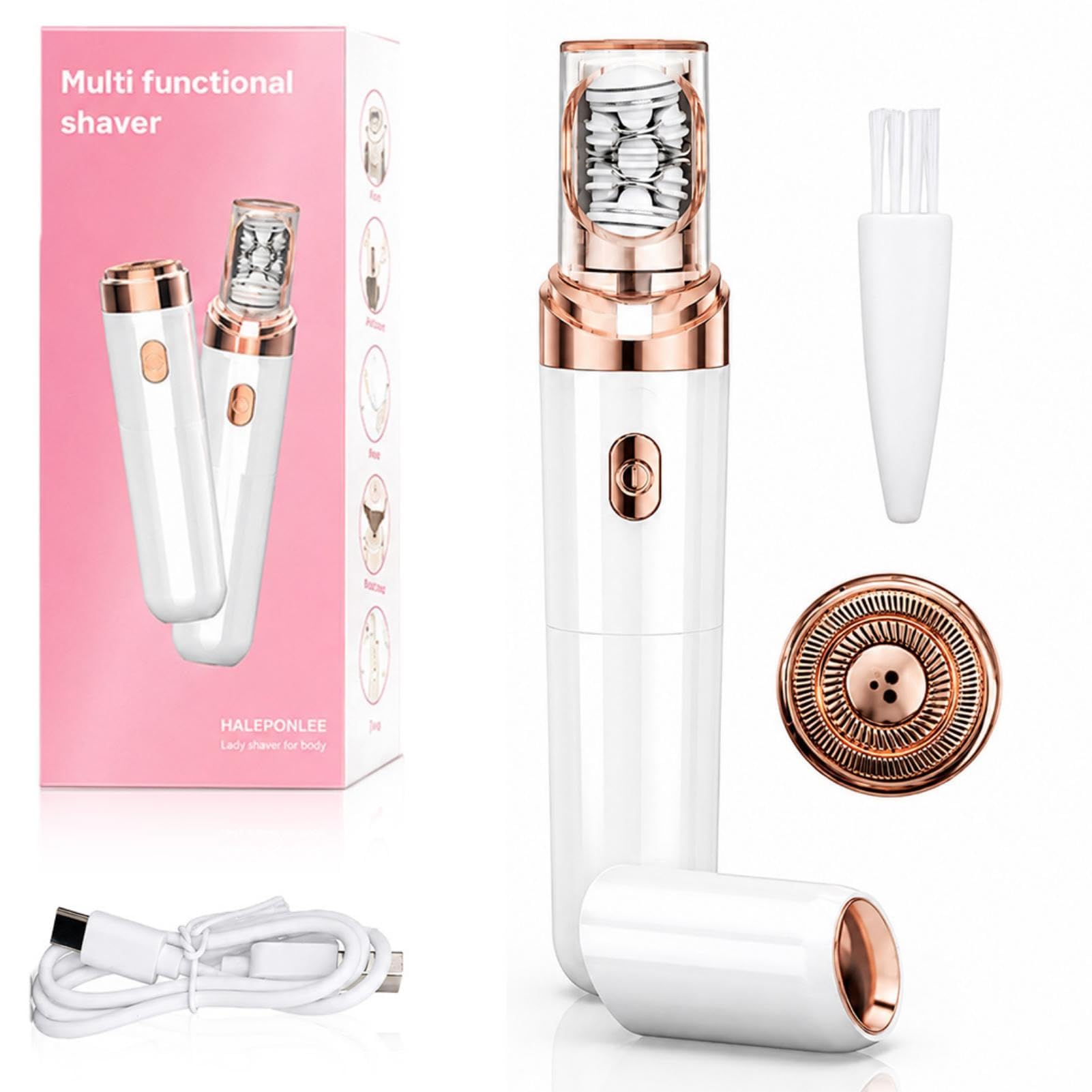 Depiladora Facial Mujer Eléctrica 2 en 1 Recargable con Luz LED, Mini Depiladora Indolora para Rostro, Barbilla y Labio Superior, Diseño Portátil y Preciso para Piel Suave (Blanco)