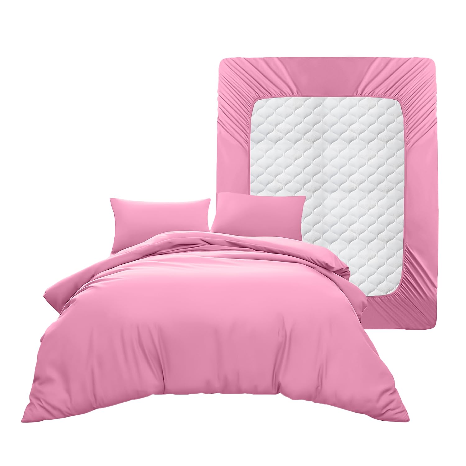 Casabella King Size Duvet Cover Sets - 4 Pc Luxury Duvet Brushed Microfiber Full Set - Duvet Cover, Fitted Sheet & Pillowcase 2 Pack- Soft & Durable Duvet King Size Set - Pink Bedding — image 1