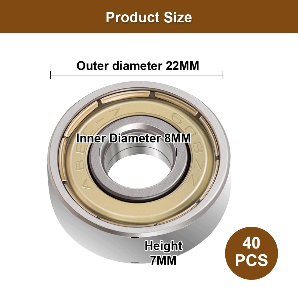 40 szt. kołków 608 ZZ Kogellagers, 8 x 22 x 7 mm Koolstofstaal Groefkogellagers, Hoge Snelheid, Miniatuur Groefkogellagers Voor Step Skateboard, Hittebestendig, Klein Kogellagers, Inline Skates