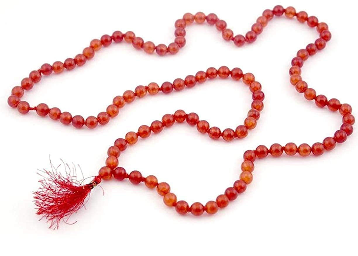 Divine OriginTM Red Agate mala 108 and 1 Beads Japa Mantras laal Mankas Hakik Mala with Lab Tested for Women and Men