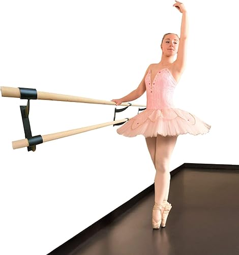 Miniatura 5 de Barra de ballet de 12 pies de largo, doble barra de madera, color negro, 2.0 pulgadas de diámetro, barra de ballet de montaje en pared, altura fija
