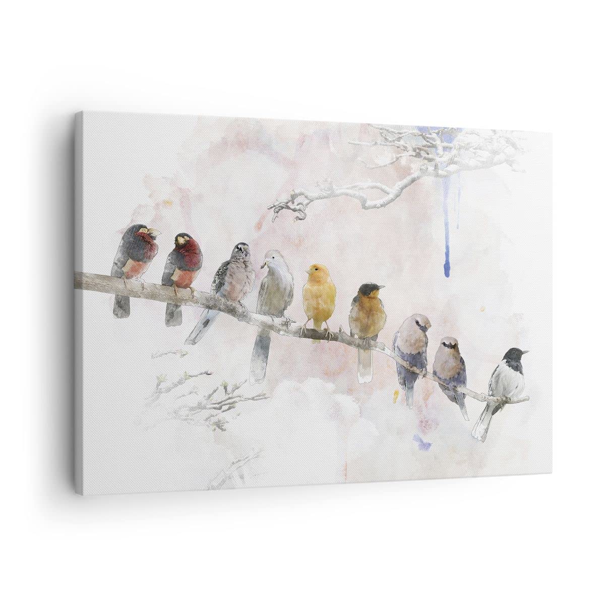 ARTTOR Lienzo impreso con diseño de pájaros y ramas de canario, 70 x 50 cm, decoración de pared enmarcada para sala de estar, dormitorio, cocina, pequeña decoración del hogar, arte moderno, galería de