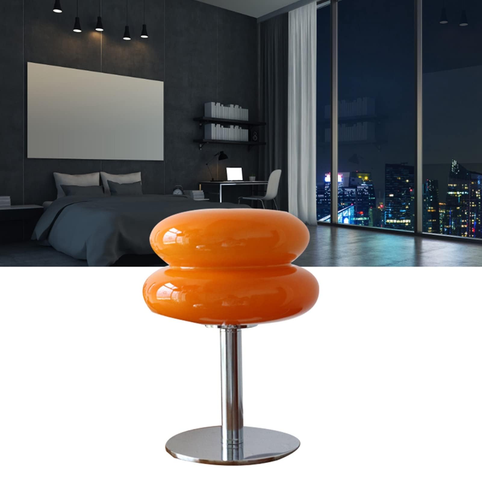 HERCHR Lámpara de seta, lámpara de mesa con forma de tarta de huevo de luz suave, de bajo consumo, bonita, de cristal, con conexión USB, para mesita de noche, dormitorio, sala de estar o (Naranja)
