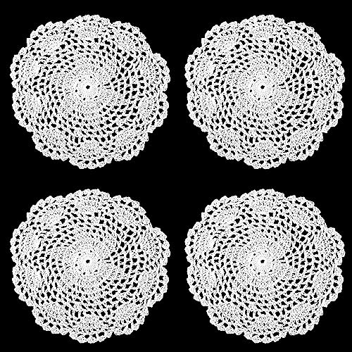 Wllhyf 551976_1 HANDMADE LACE PLACEMATS White Vintage Crochet Doilies 8 Inches Round Cotton Handmade Lace Placemats Crafts Tables Food Bulk Doily Cloth Set Corrugated Edge thumb #3