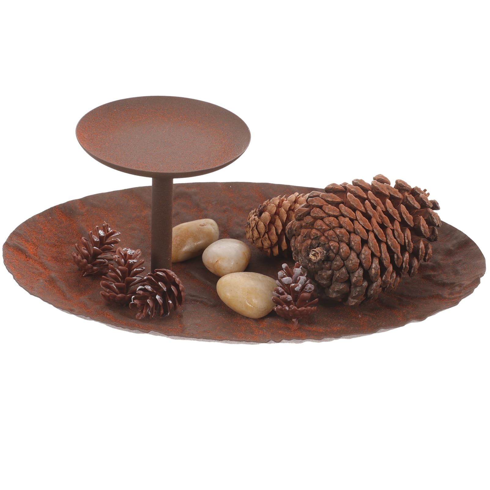 OUNONA 1Set Christmas Tealight Candle Holder with Pinecones Stones Vintage Metal Candle Stand for Festive Home Decor for Party Decorations