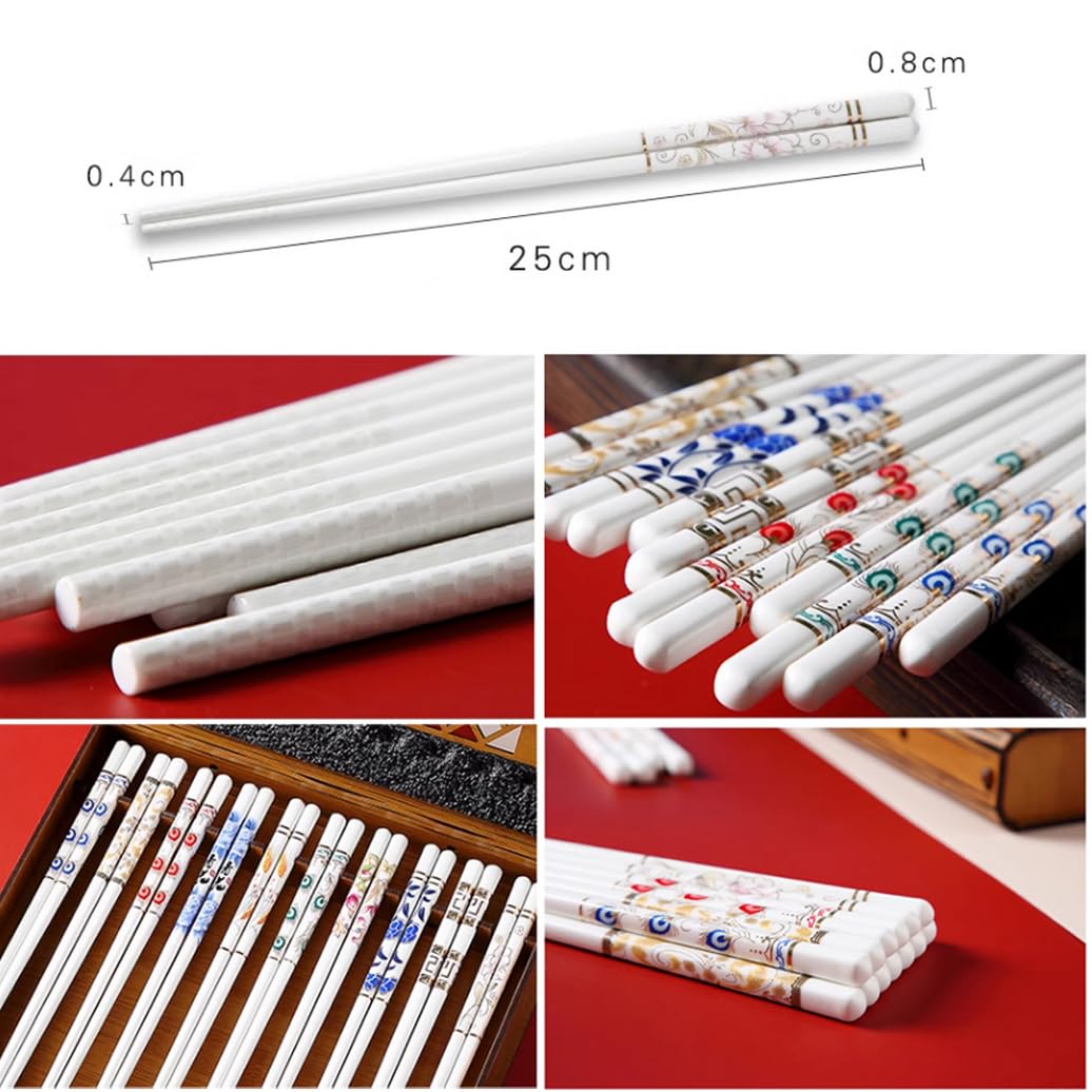 Bopsticks en Porcelaine Premium Ensemble avec boîte-Cadeau, Baguettes en Porcelaine d'os Chinois Blanches, Baguettes en céramique, Baguettes réutilisables D