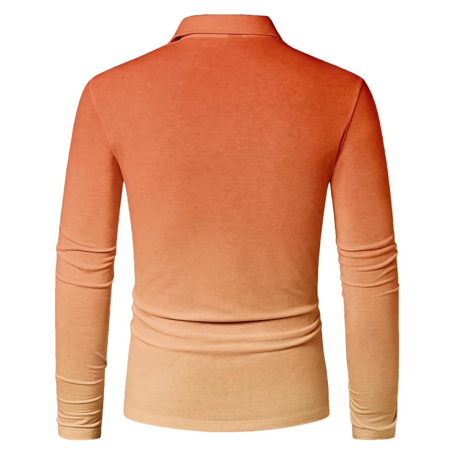 Generico Polo Uomo Manica Lunga a Colore Sfumato Ombré, Colletto Abbottonato Leggero, Modello Raffinato Adatto per Il Golf, Tennis e uscite quotidiane(1A-Orange, M)