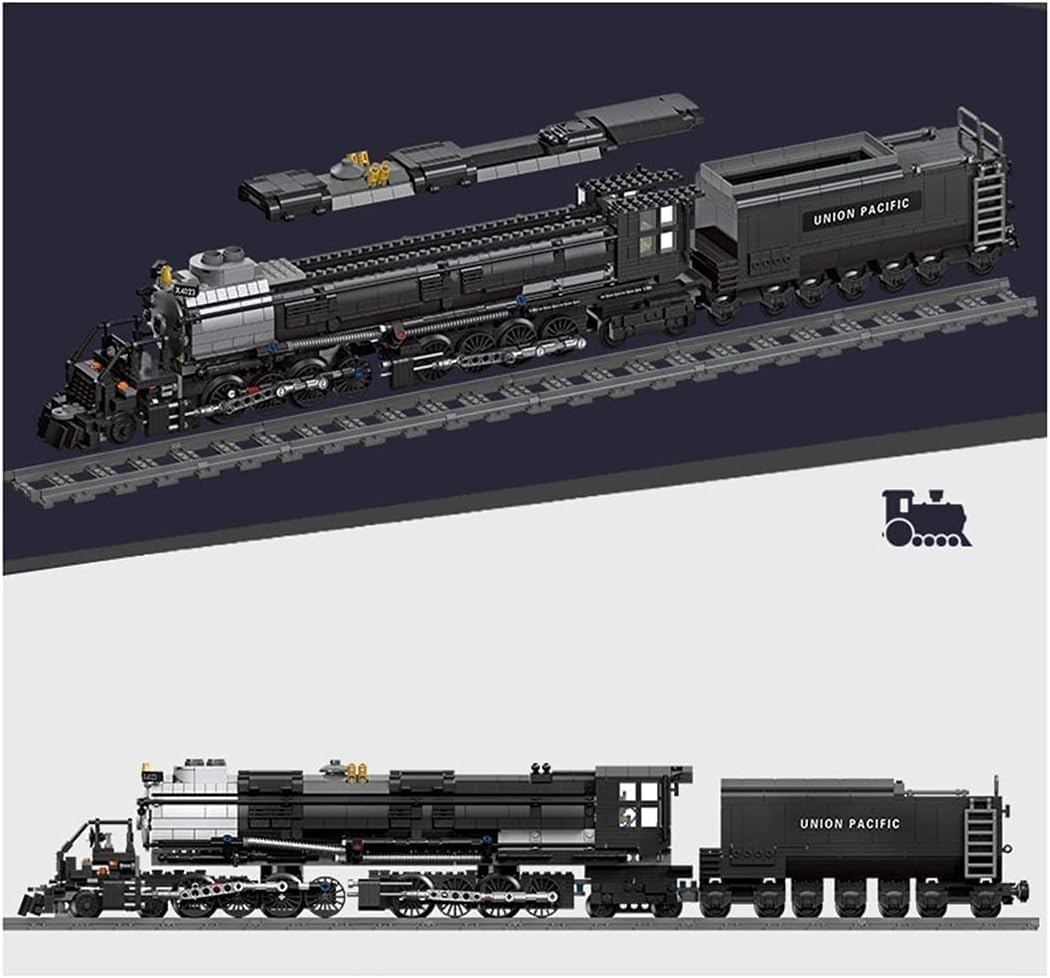 Technik Big Boy Zug Eisenbahn Bausteine,Modell, 1608 Klemmbausteine Dampflokomotive Modell Bauset,City Güterzug mit Schiene Bausatz Display Bausatz zum Verschenken, Kompatibel mit Großen Marken