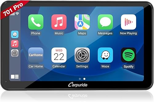 Carpuride w701 Pro portátil BT Stereo, Carplay inalámbrico y Android Auto con cámara de respaldo, Bluetooth dual, enlace espejoGPSSiriFM, soporte
