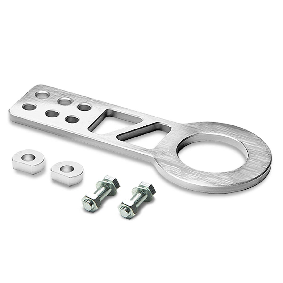 DNA MOTORING THK-FR-Front-SL 2.25" Dia Anodized Brushed Billet Aluminum Front Tow Hook Kit for Universal Trailer Racing,Silver