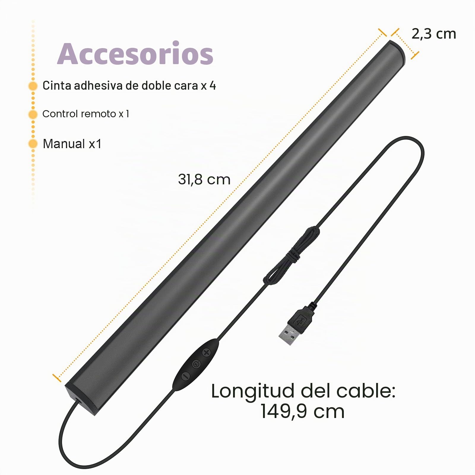 WILLED Barras de luz con Remoto, RGB Luces Gaming, 5V USB Barra de luz para debajo del Monitor, Retroiluminación de TV para Decoración de Habitaciones, Lámpara Gaming con 15 modos y Escena Arcoíris