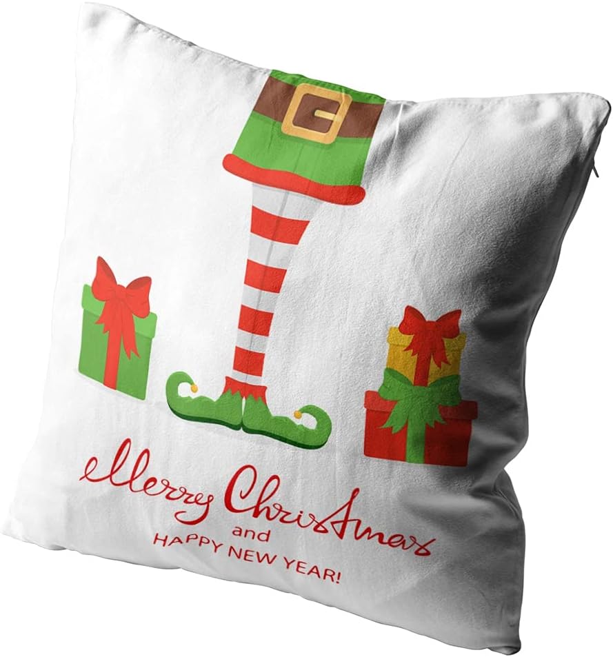 Throw Pillow Cover Decorative Lettering Merry Christmas Happy New Year Elf Home Car Sofa Office Meeting Room 26x26 Inch Pillow Case Home Sofa Office