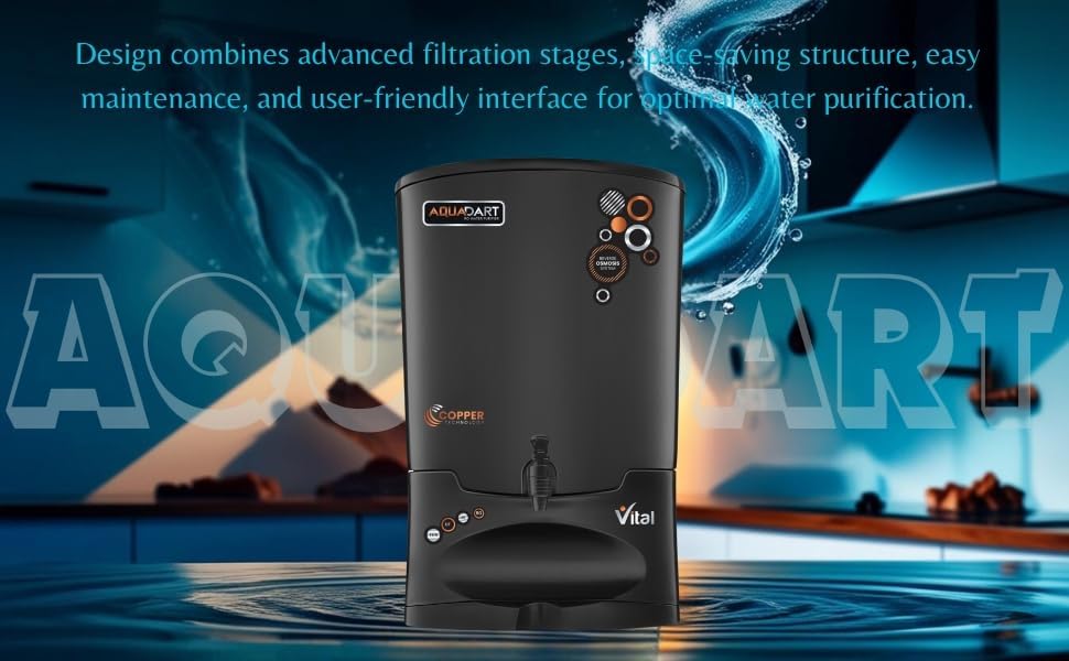 Image of AquaDart Copper RO+UV+UF Water Purifier for Home 8 L Storage Tank|12 L /Hr Purification Suitable for all Water Sources Borewell, Tanker,Water | Black