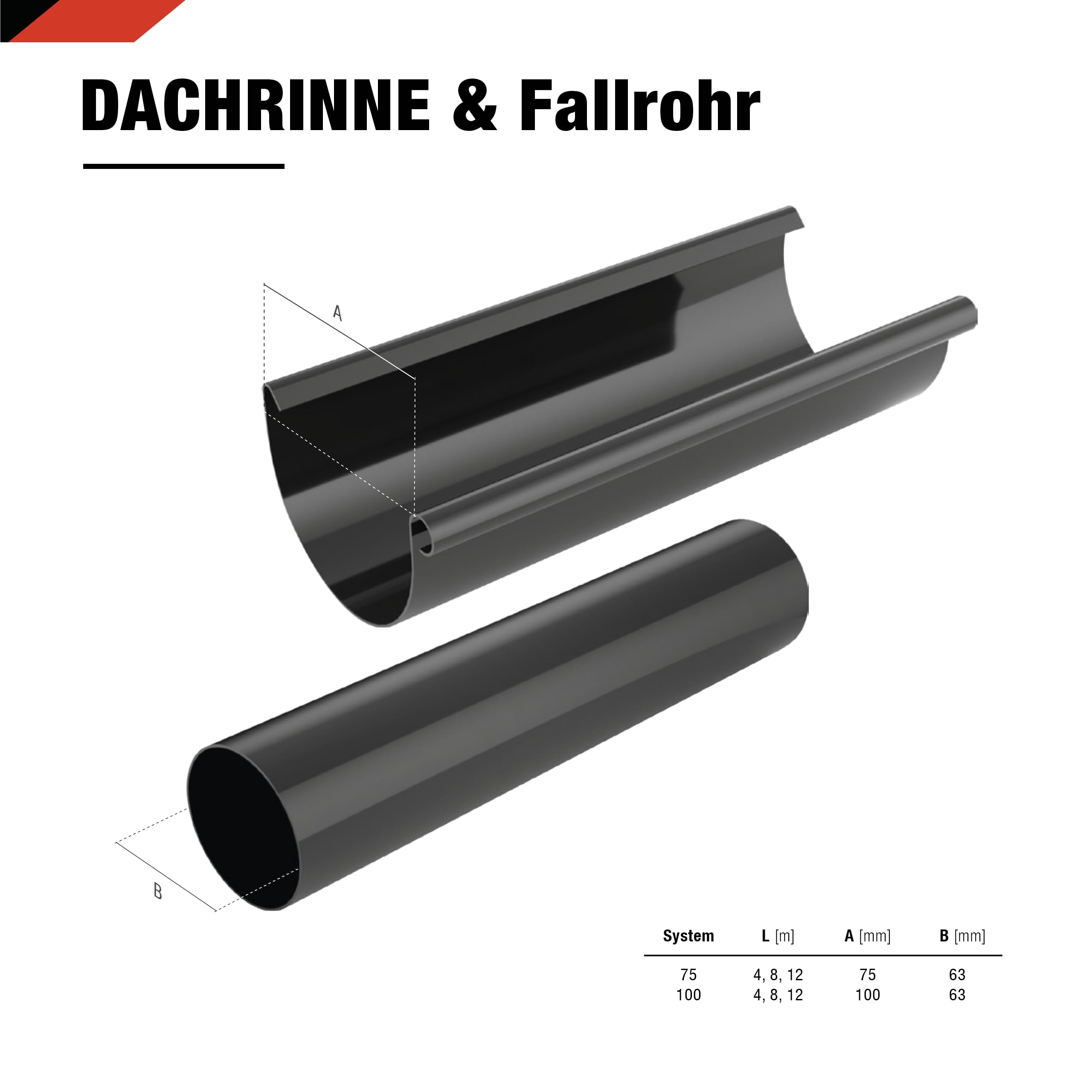 SMART Dachrinnen-Set PVC, 38-teilig, 75/63 mm für 8 m Dachlänge (Grau)