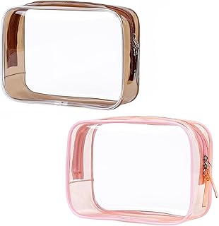 PVC Clear Makeup Bags Travel Toiletry Bags, 2Pcs PVC Waterproof Clear Toiletry Bags,Clear Makeup Bags Waterproof Bags Travel Makeup Cosmetic Bags,Clear Toiletry Bag PVC Makeup Bag Wash Bag,Pink,Coffee