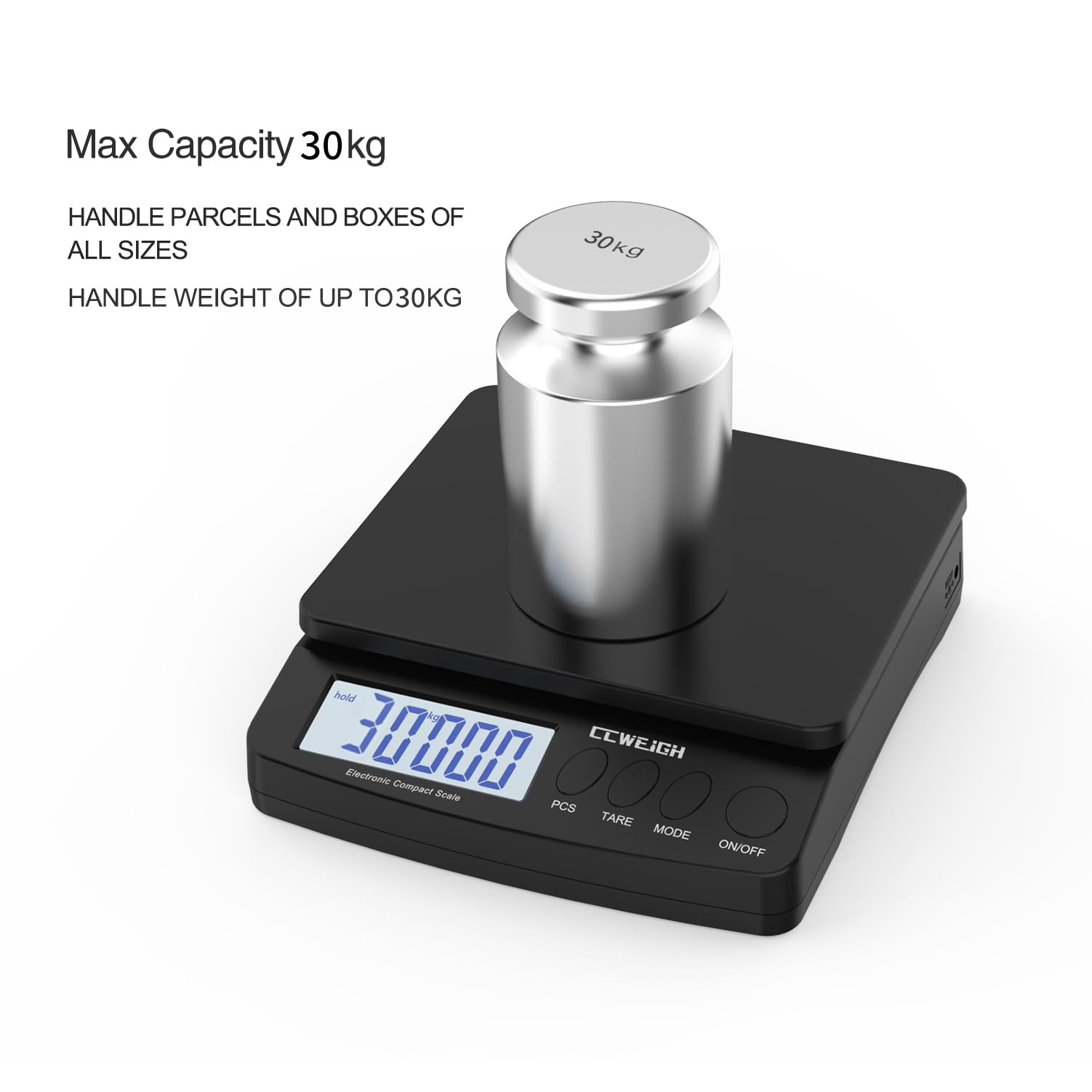Digital Postal Scale 30kg/66lb - Durable Steel Construction, 6 Units Conversion, Tare Function | for Home, Kitchen, Postal, Shipping, Parcel Transport