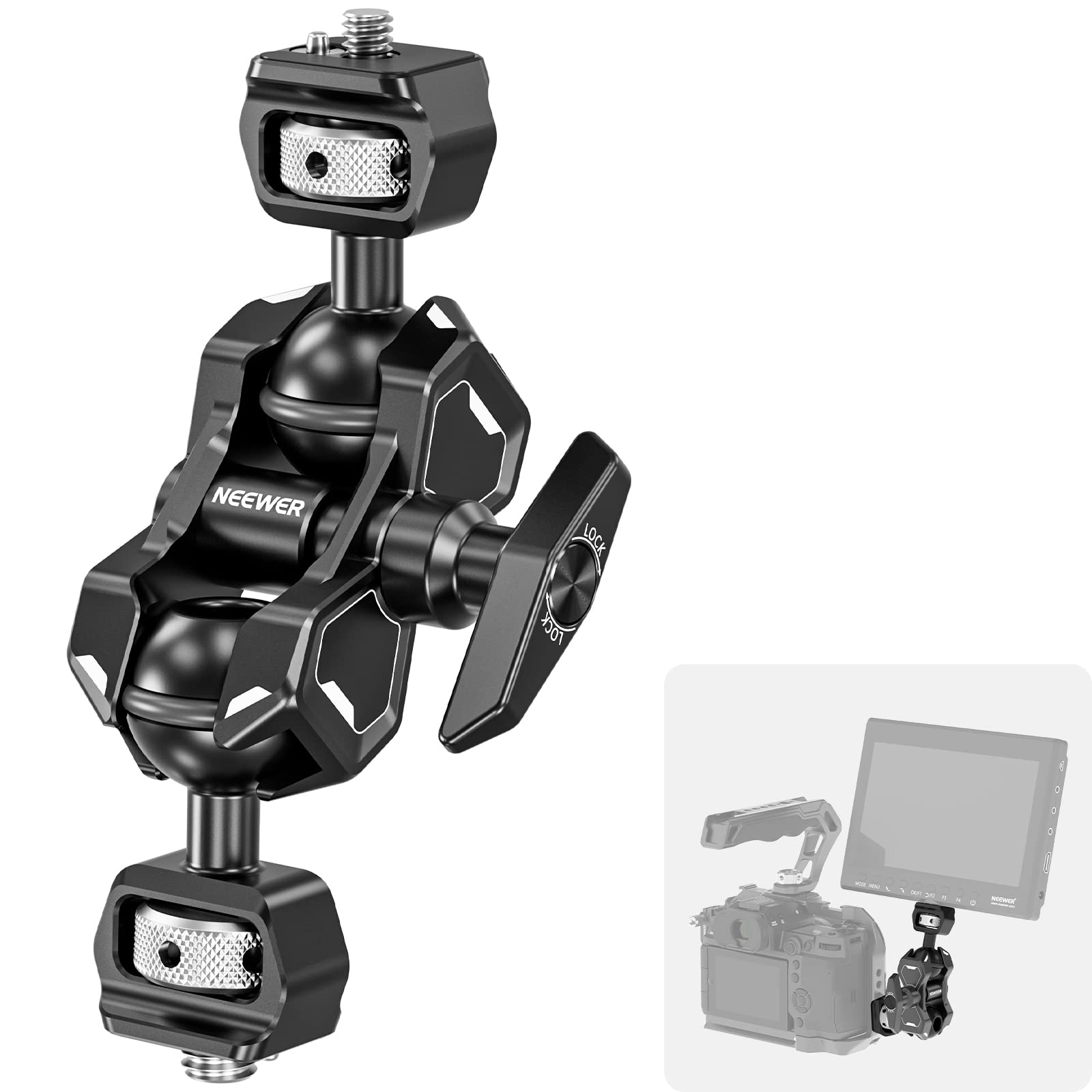 NEEWER Flexible Articulating Magic Arm with Dual Ball Heads, 3/8" Locating Screw for ARRI and 1/4" Screw with Retractable Pin, Camera Field Monitor Mount Compatible with SmallRig Cage, UA010