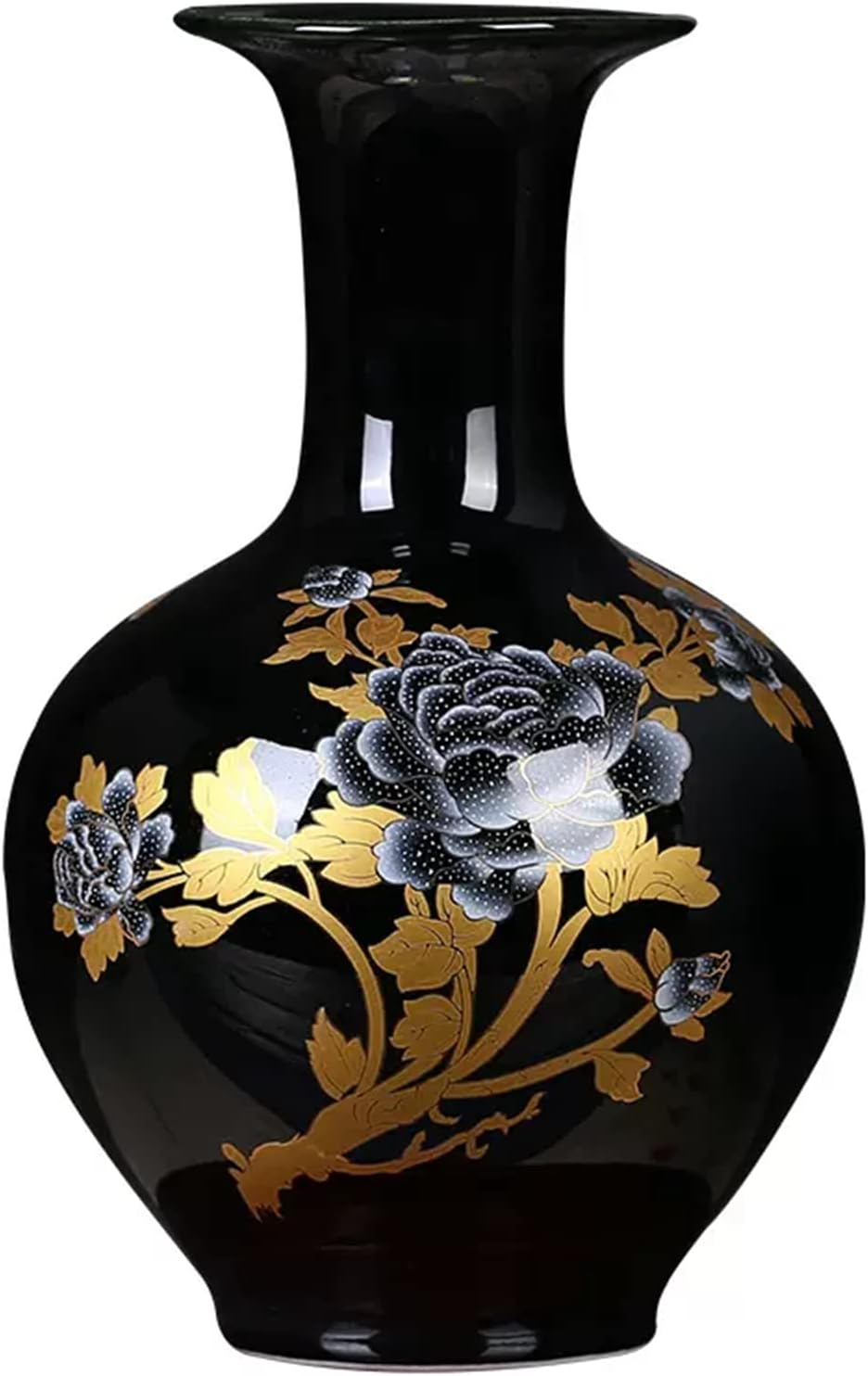 11.1''(28cm) H China Style Decorative Vase, Classic Ceramic Vases for Art Home Decoration, Chinese Retro Porcelain Ceramic Vase with Peony Painting, Black