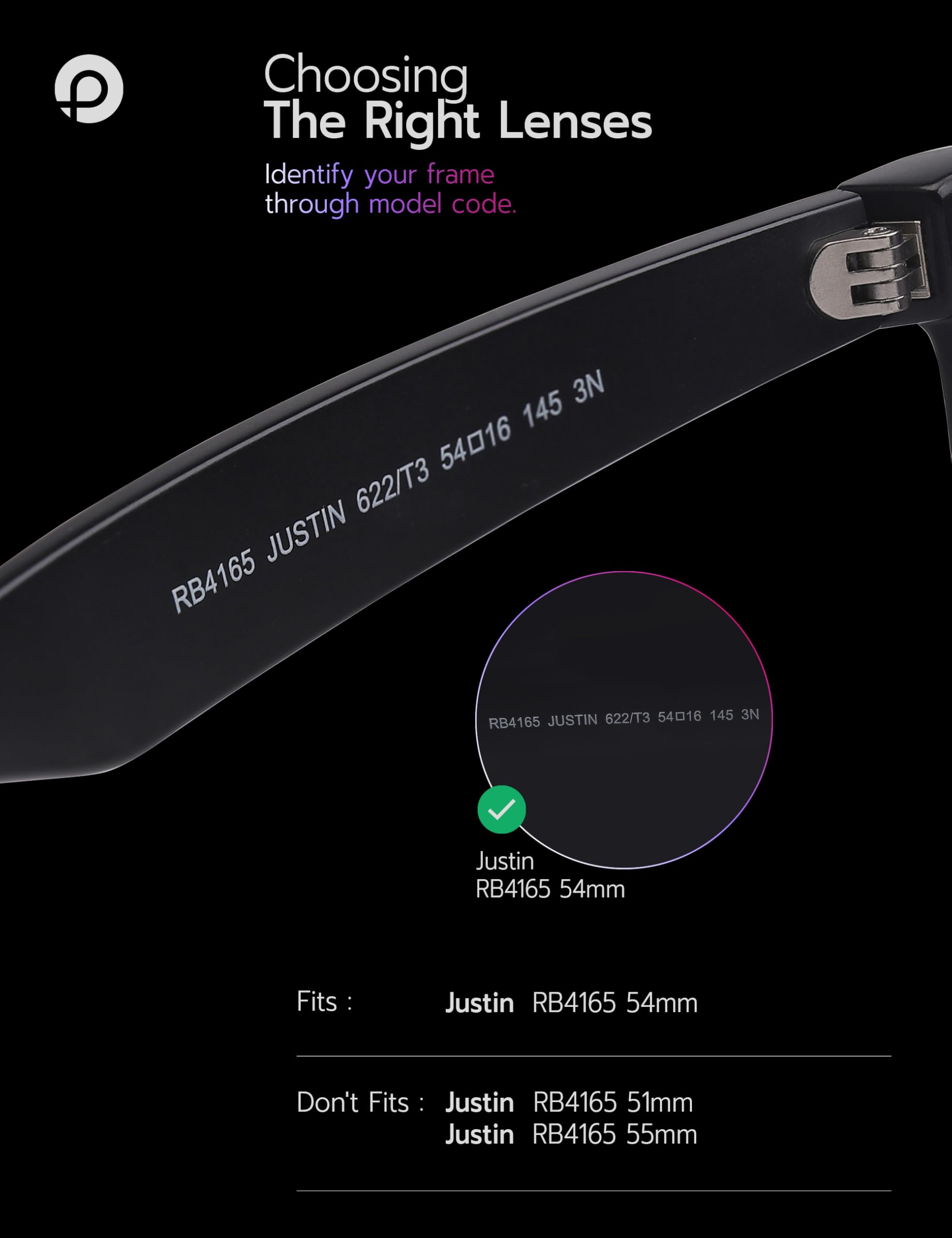 Lenti di ricambio compatibili con occhiali da sole Ray-Ban Justin RB4165 da 54 mm, vestibilità precisa, resistenti ai raggi UV e agli urti