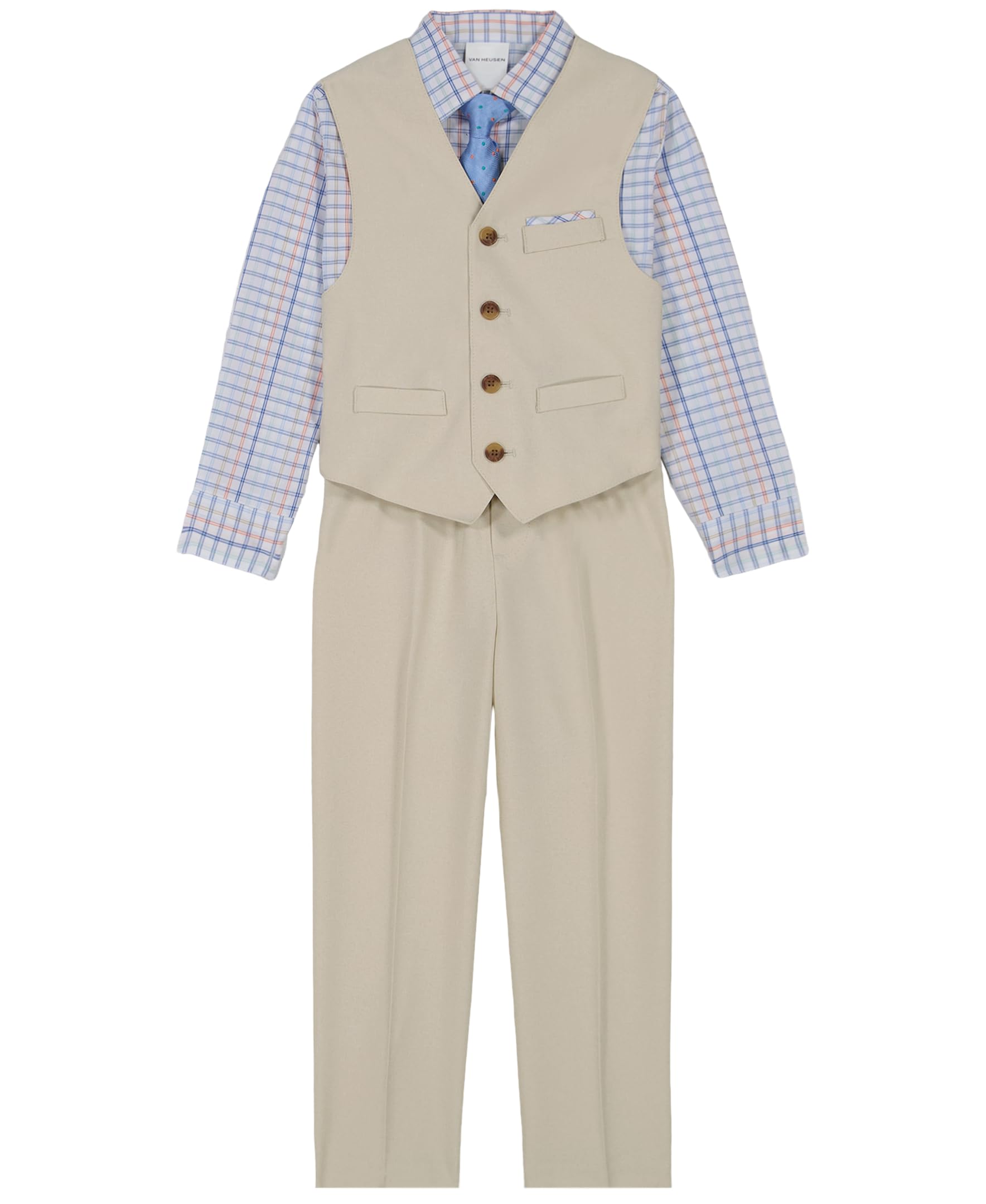 Van Heusen Boys' 4-Piece Formal Suit Set, Vest, Pants, Collared Dress Shirt, and Tie