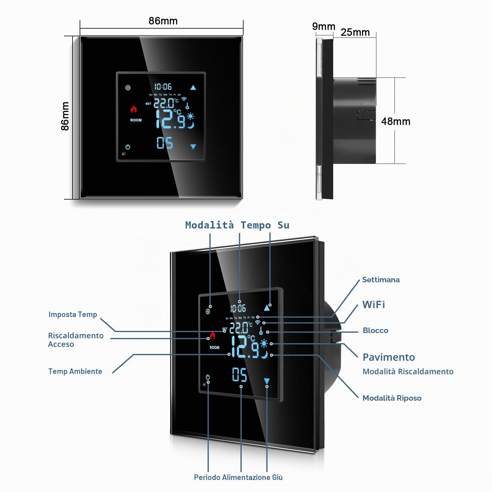 CNBINGO Termostato intelligente da incasso con sonda, termostato digitale per acqua, riscaldamento a pavimento e caldaia, compatibile con Alexa e Google Assistant, controllo vocale, nero con cornice