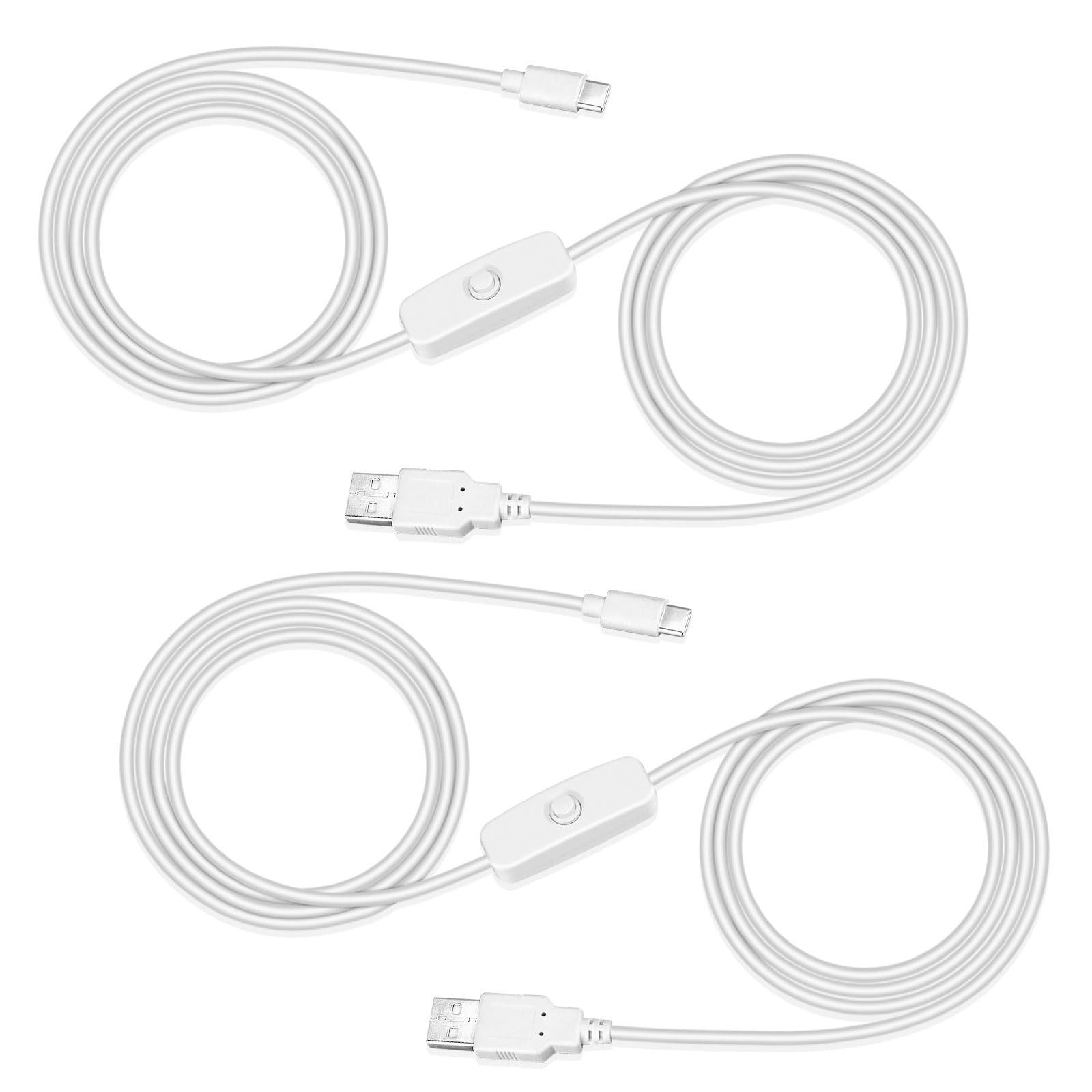 Immagine del prodotto: RGBZONE 2 cavi di prolunga per interruttore USB tipo C, da USB A a tipo C maschio, cavo di ricarica USB con interruttore on/off, per lampada/ventola da 5 V, illuminazione a strisce LED (bianco, 2