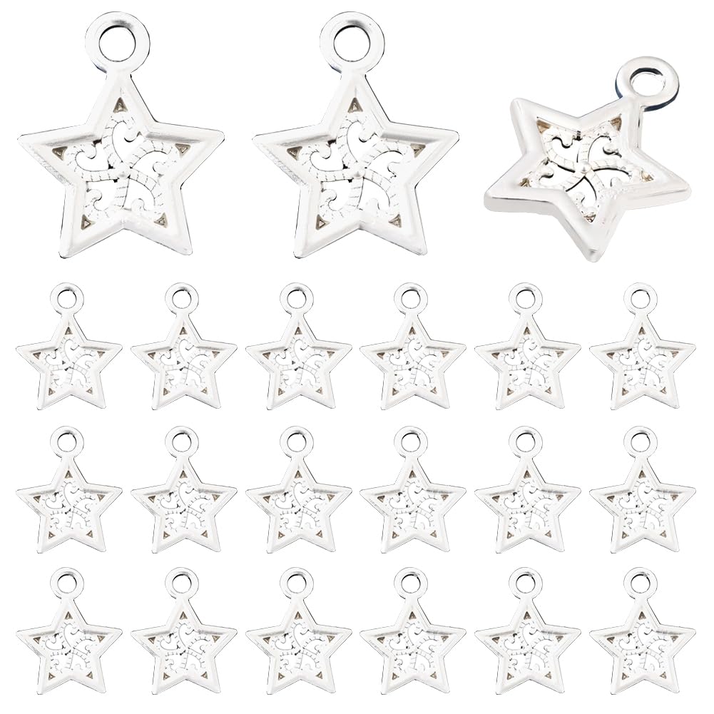 Breloques pentagramme en métal argenté SUNNYCLUE pour création bijoux (200 pièces)