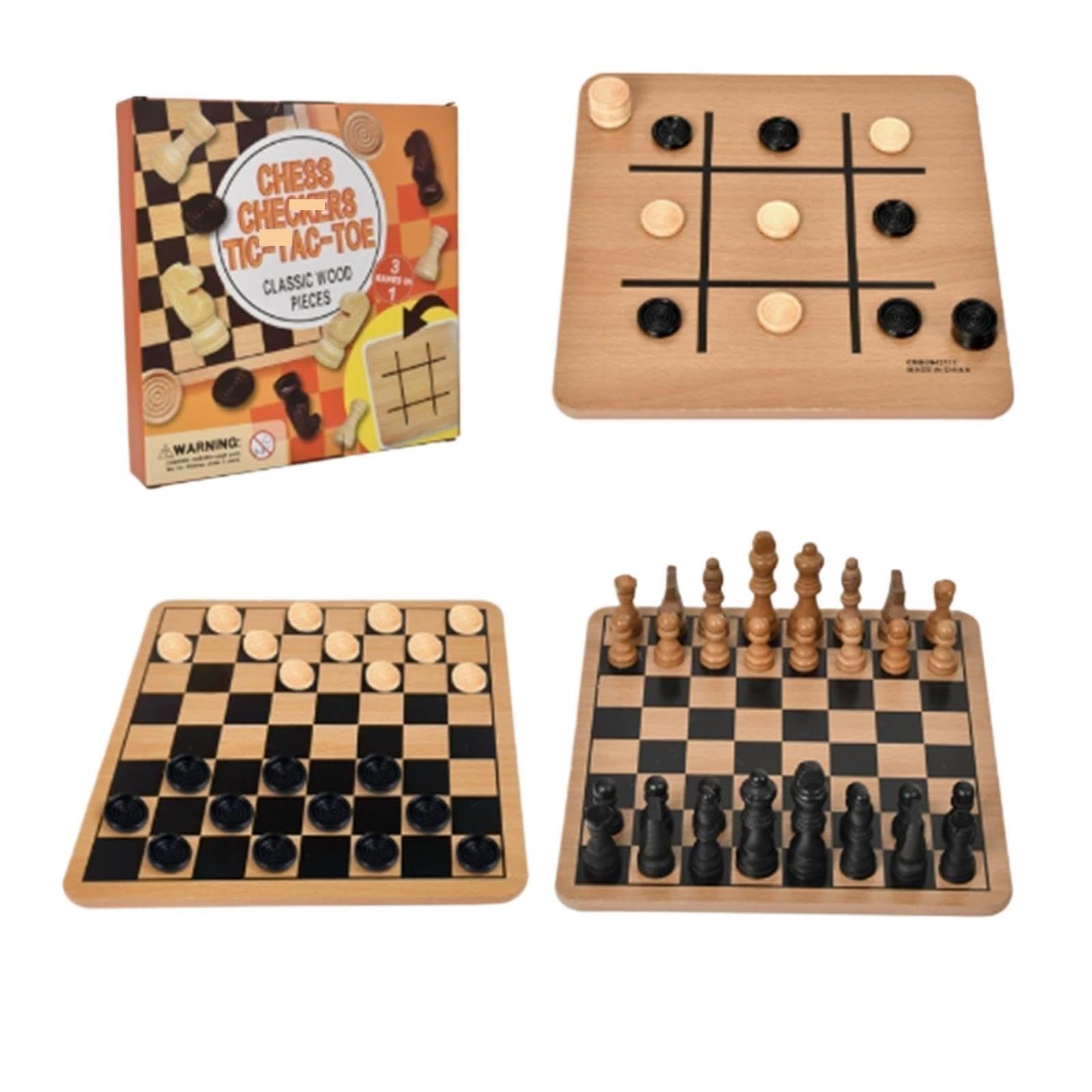 Jeu de société 3 en 1, Jeu de Dames d'échecs Tic Tac Toe échecs