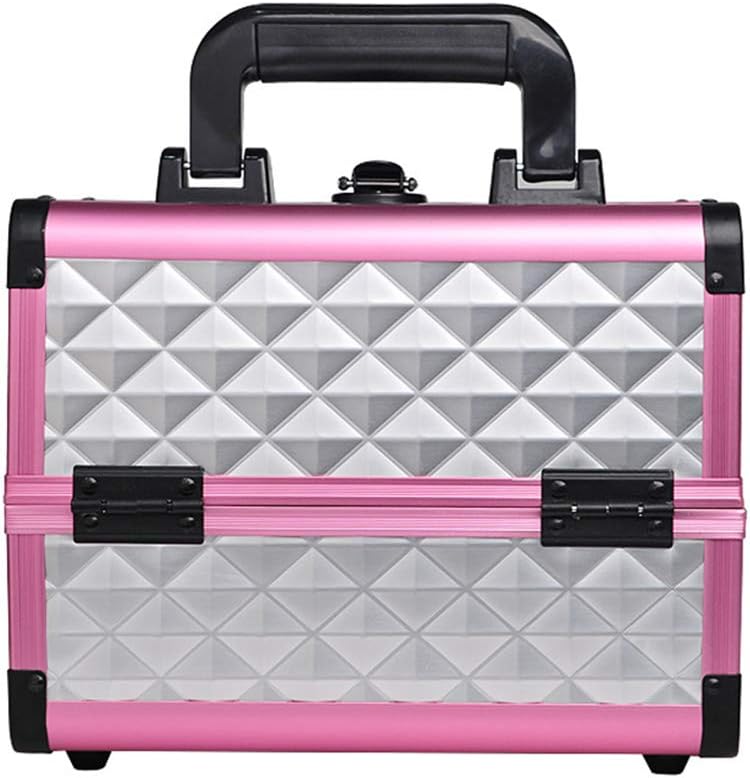 Aluminum Alloy Cosmetic Case Key k Double Open Hand-Printed Manicure Vanity Case Multi-Layer Multi-Functional Storage Box (Red)